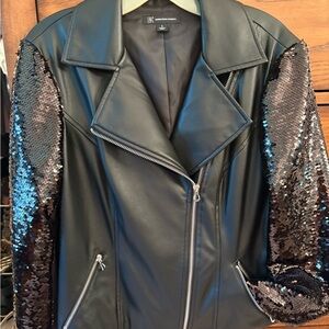 INC Black Sequin Sleeve Women's Jacket